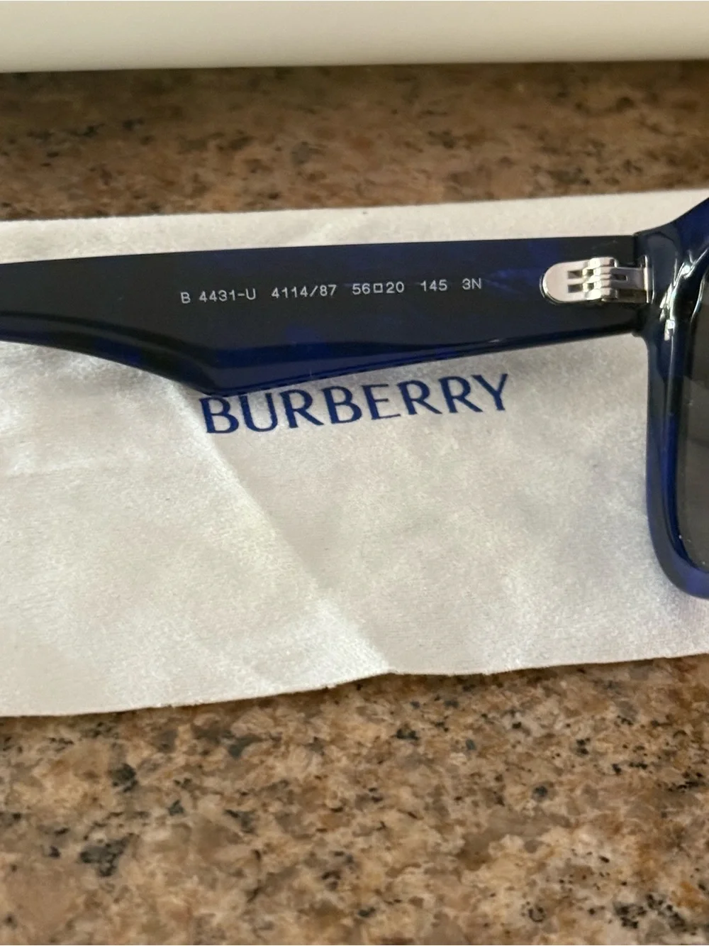 Burberry BE4431U 4114/87 Check Blue Square Sunglasses 56mm Made In Italy